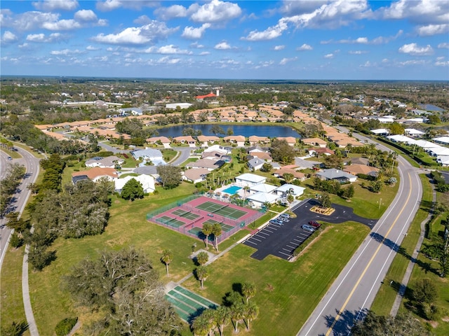 aerial view with a water view