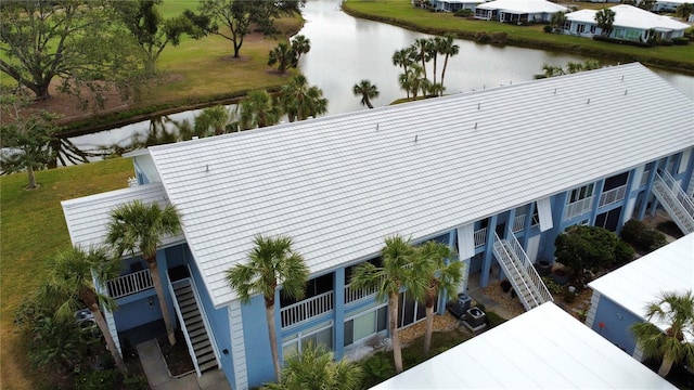 aerial view featuring a water view