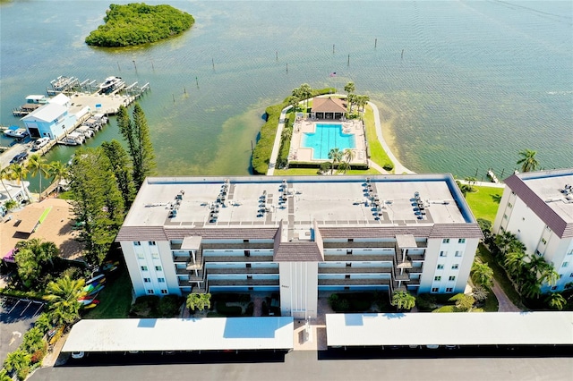 aerial view featuring a water view