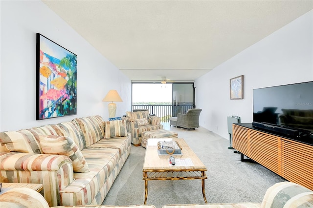 living room featuring light carpet