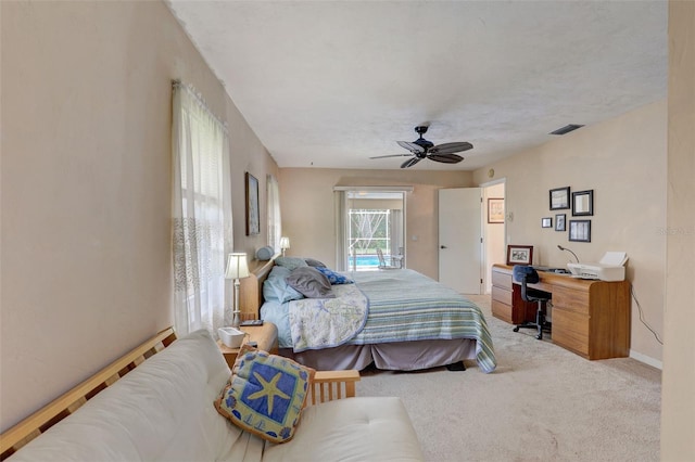 bedroom with carpet flooring and ceiling fan