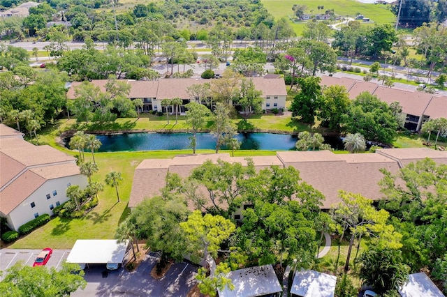 aerial view featuring a water view