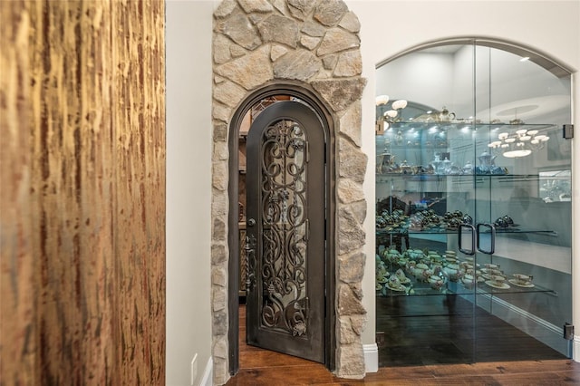 wine area featuring hardwood / wood-style floors