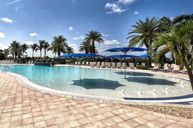 view of swimming pool featuring a patio