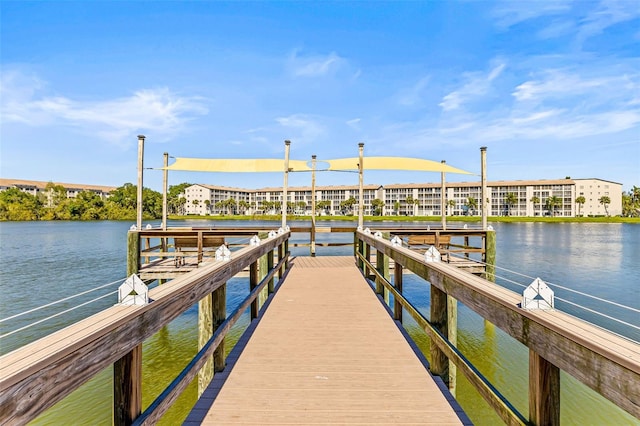 dock area with a water view