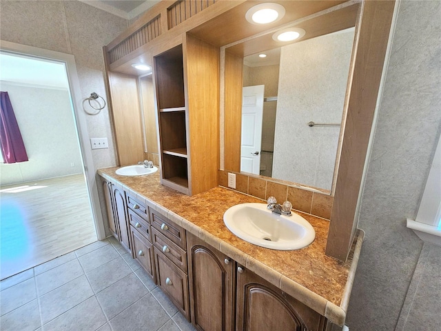 bathroom featuring vanity and tile patterned floors