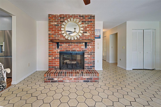 unfurnished living room featuring a fireplace