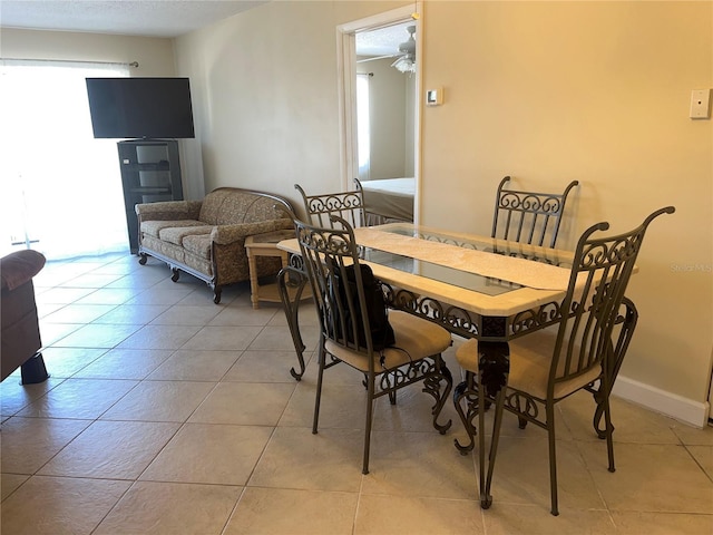 dining space with ceiling fan