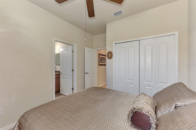 bedroom with a closet and ceiling fan