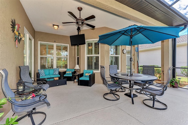 view of patio / terrace featuring an outdoor living space and ceiling fan