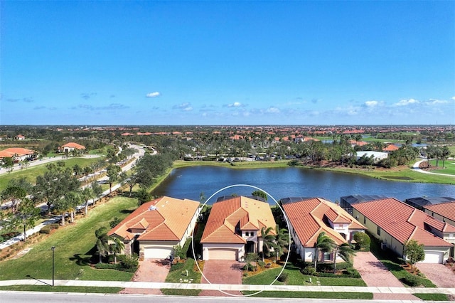 aerial view with a water view