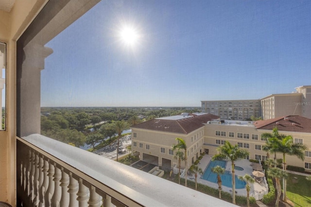 balcony with a community pool