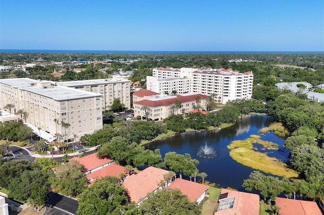 aerial view featuring a water view