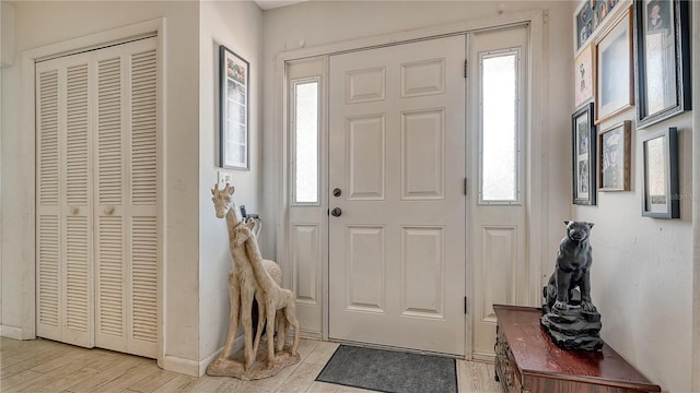 foyer with plenty of natural light and light hardwood / wood-style floors