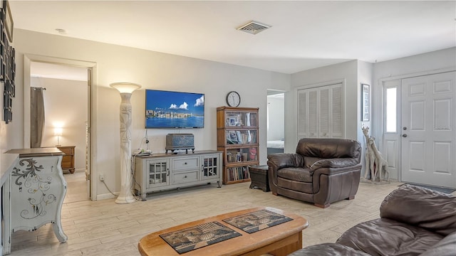 living room with light wood-type flooring