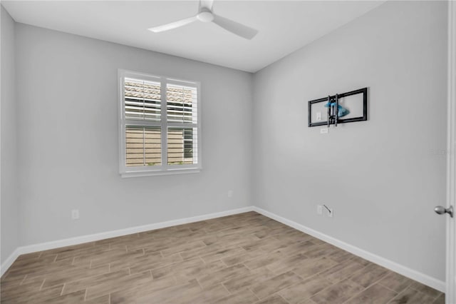 unfurnished room featuring ceiling fan and light hardwood / wood-style flooring