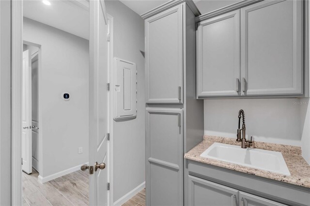 bathroom with electric panel and vanity