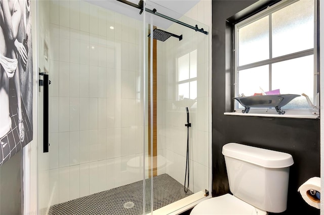 bathroom with toilet and walk in shower