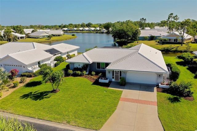 aerial view with a water view