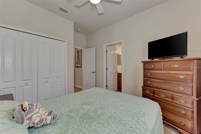 bedroom featuring a closet and ceiling fan