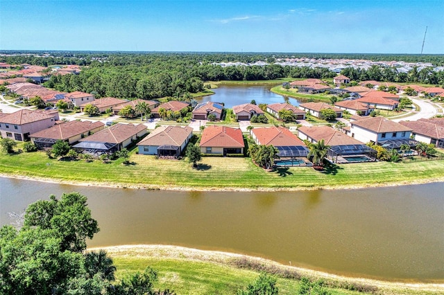 drone / aerial view featuring a water view