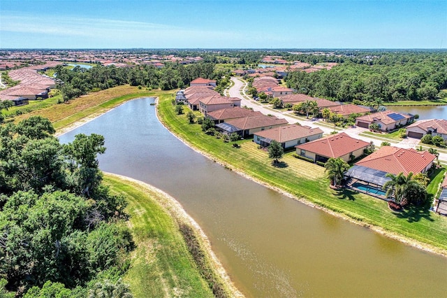 drone / aerial view featuring a water view