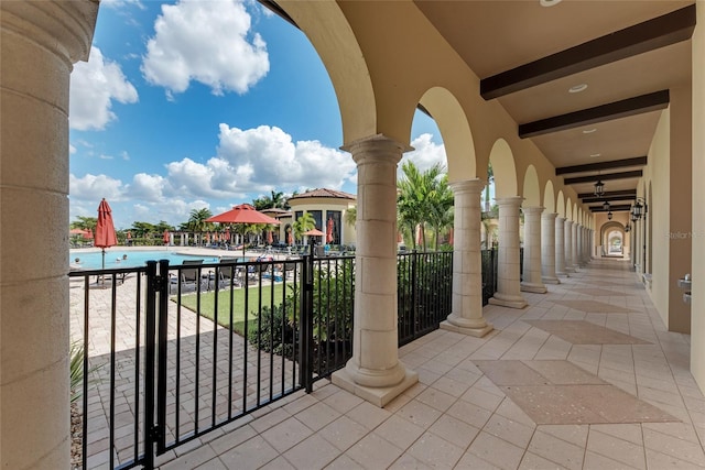 balcony with a community pool