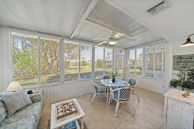 sunroom with ceiling fan and a wealth of natural light