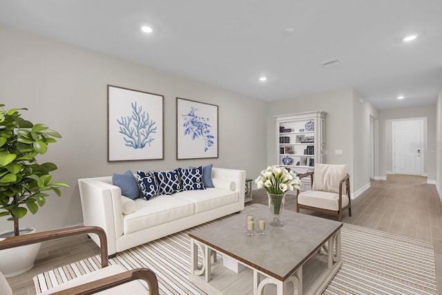 living room with light wood-type flooring