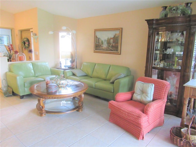 living room featuring tile flooring