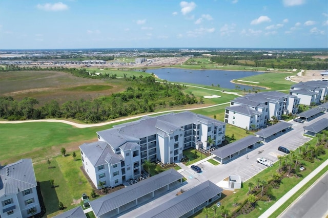 aerial view with a water view