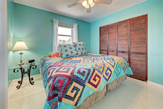 bedroom with a closet and ceiling fan