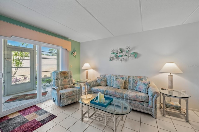 living room featuring light tile patterned flooring