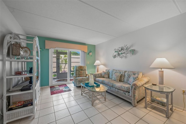 living room featuring light tile patterned flooring