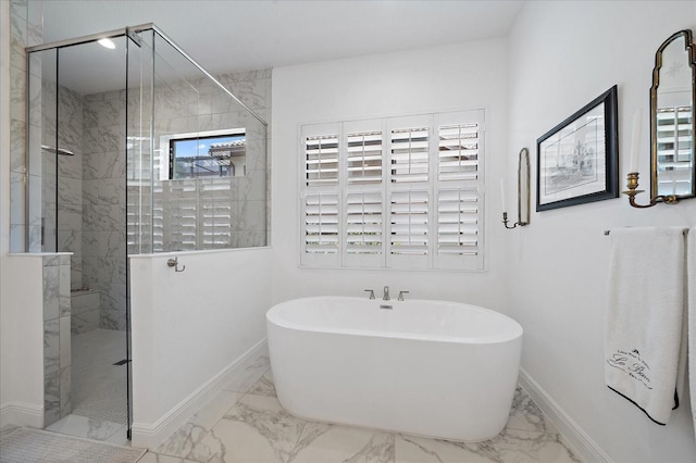 bathroom with plenty of natural light and plus walk in shower