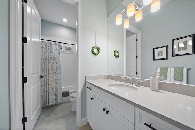 full bathroom featuring vanity, toilet, and shower / bath combo with shower curtain