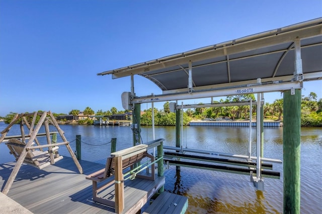 dock area featuring a water view