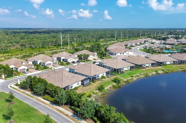 aerial view with a water view