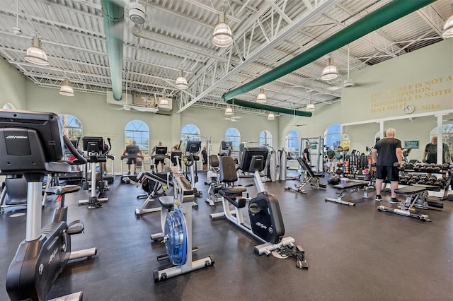 gym with a high ceiling