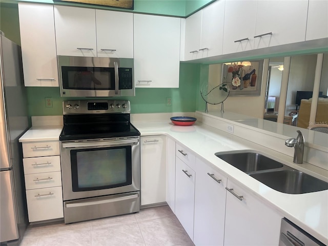 kitchen featuring appliances with stainless steel finishes, sink, and white cabinets