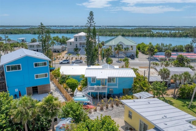 aerial view with a water view