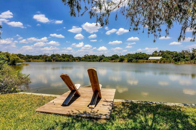 view of dock with a water view