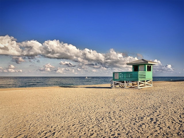 view of water feature featuring a beach view