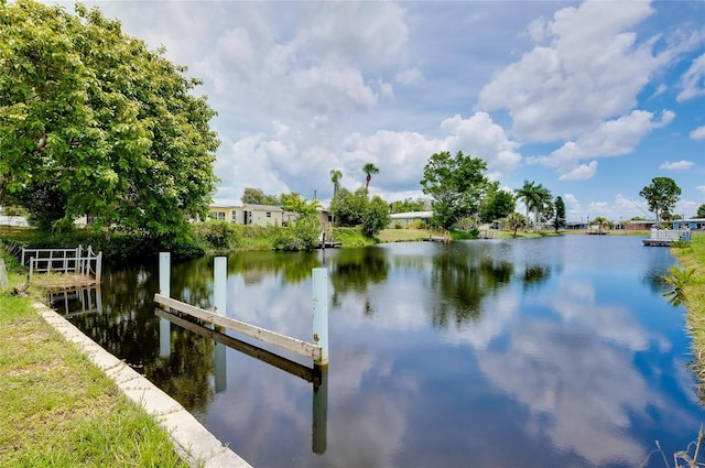 view of dock with a water view