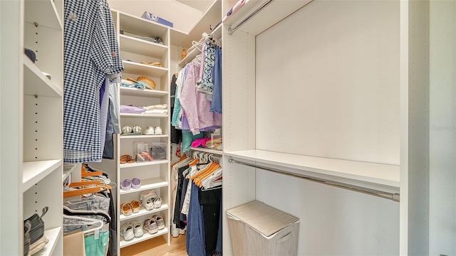 walk in closet featuring light wood-style flooring