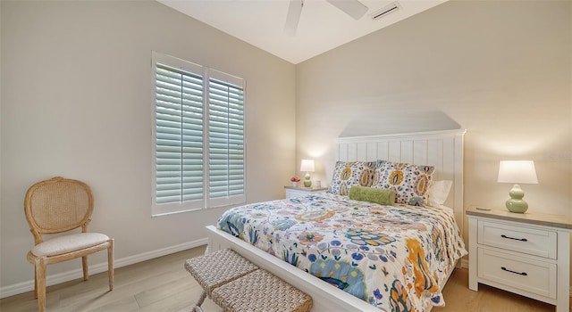 bedroom featuring ceiling fan and light hardwood / wood-style floors