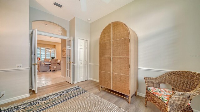 living area with wood-type flooring