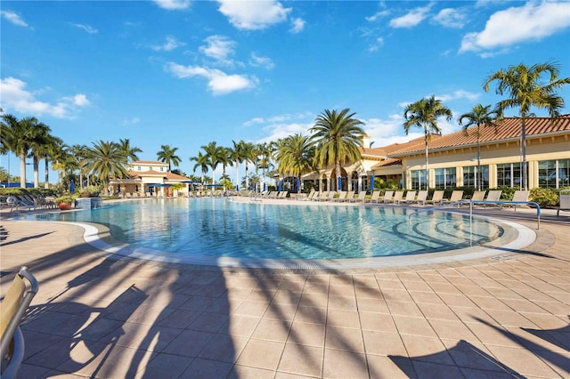 view of swimming pool with a patio