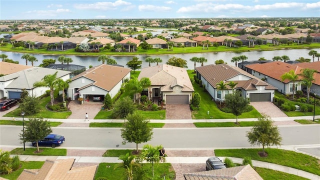 aerial view with a water view