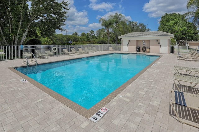 view of swimming pool with a patio area